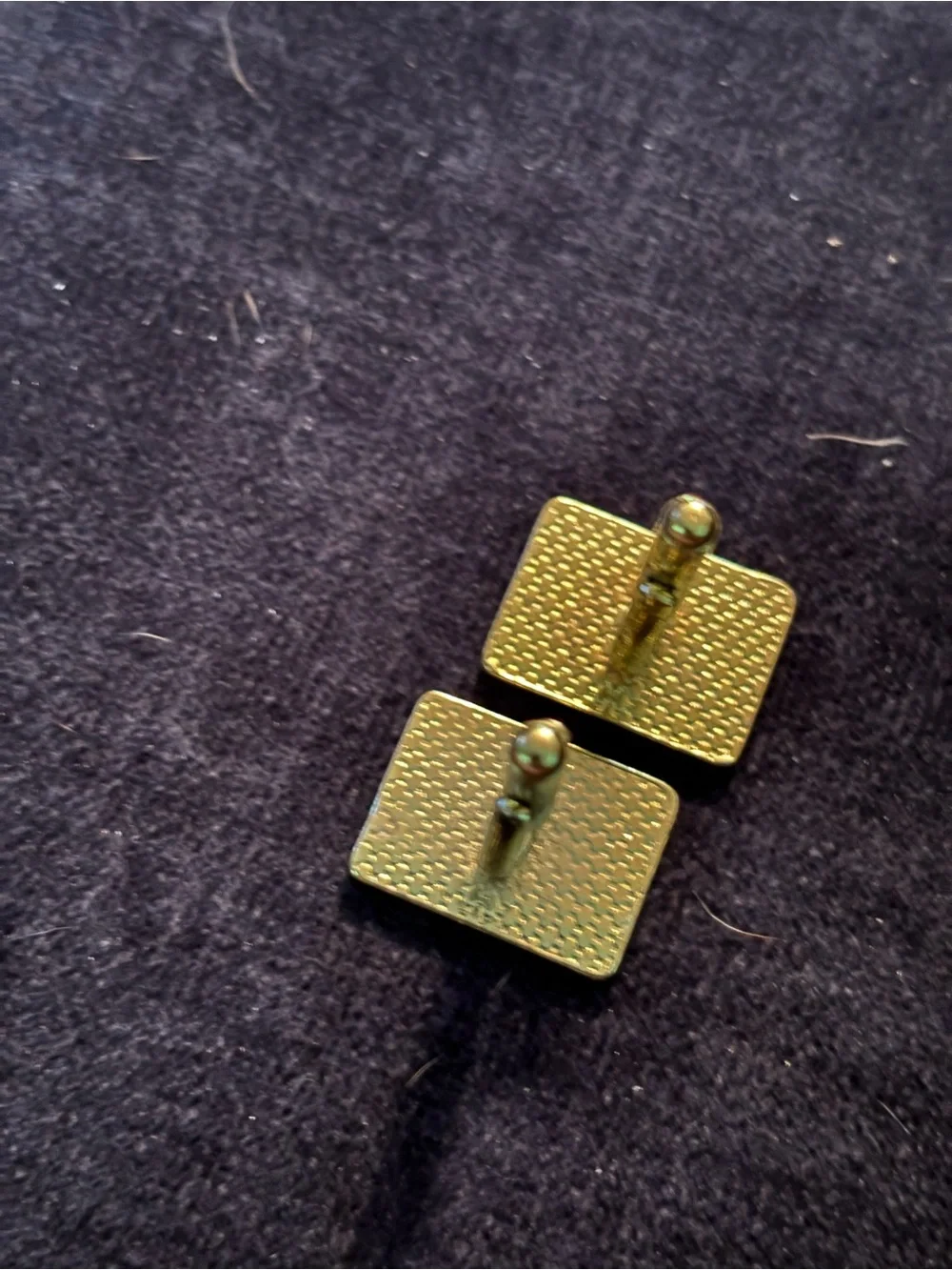 Gold-tone Textured Square cuff links  with Amber Inset